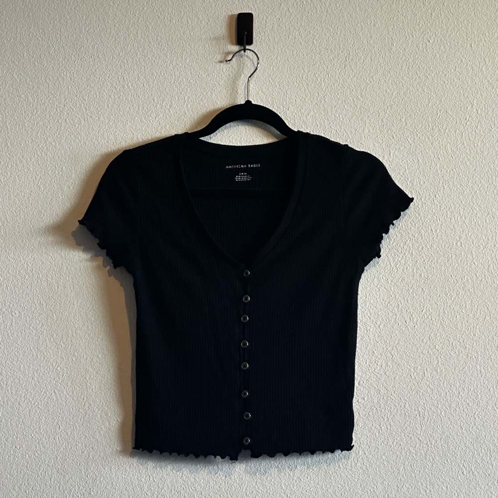 American Eagle Outfitters Black Button-Down Shirt